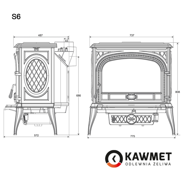  Чугунная печь KAWMET Premium S6 (13,9 kW)